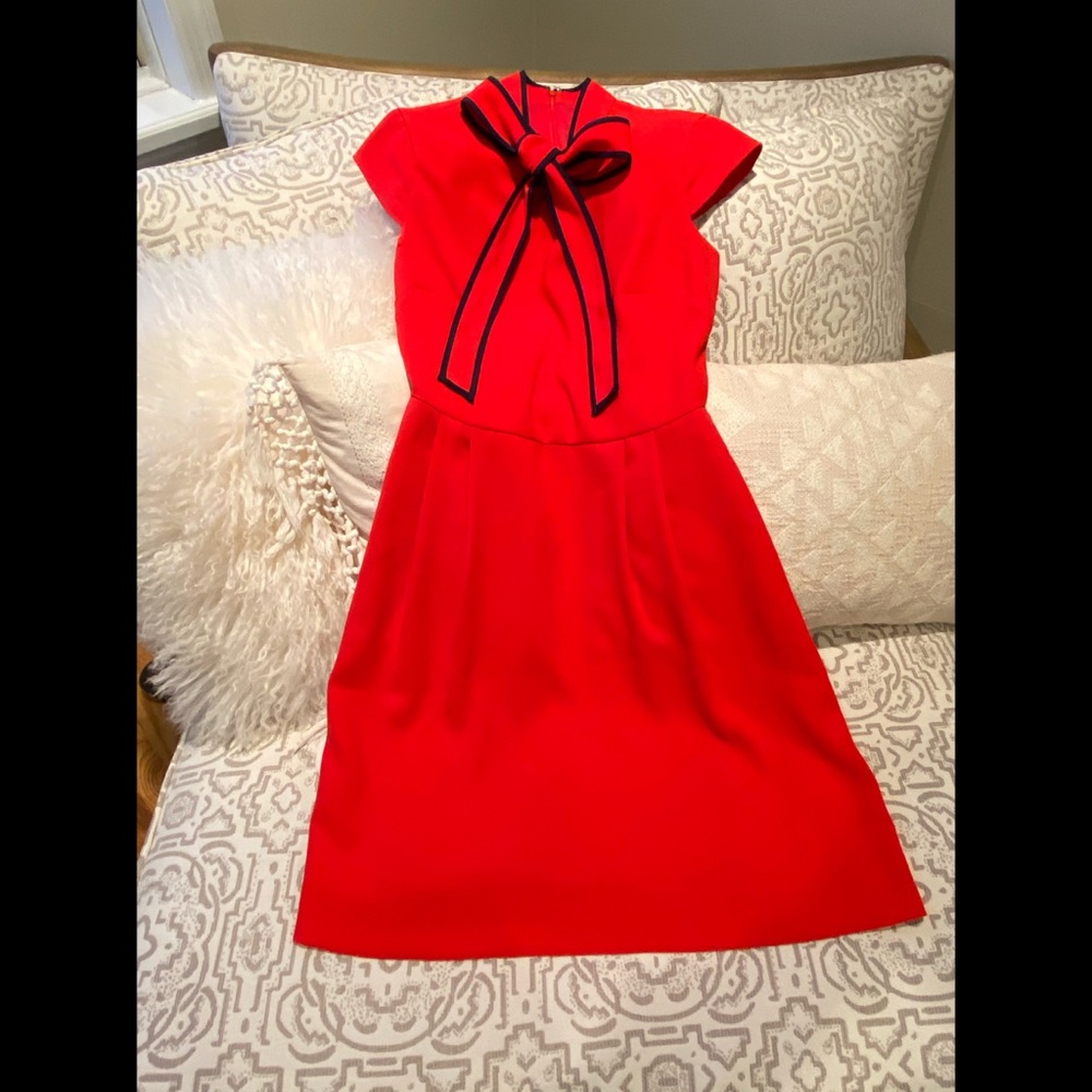 J. Crew red dress with black trim neck tie- Size 2